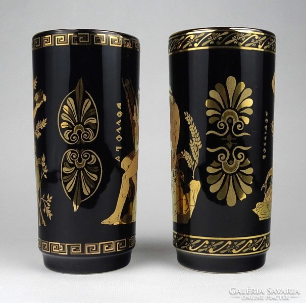 1K448 Aranyozott görög porcelán pohár vagy kupa pár Apolló - Poszeidón 15.5 cm