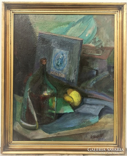 Rábai Ridovics Ferenc (1923 - 1993) Sárga Alma c festménye Eredeti Garanciával !