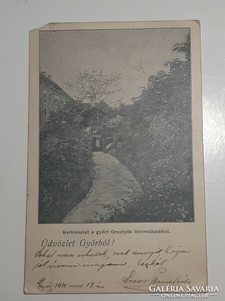 Győr képeslap  1911 Győri Orsolyák Internátusa kertrészlet
