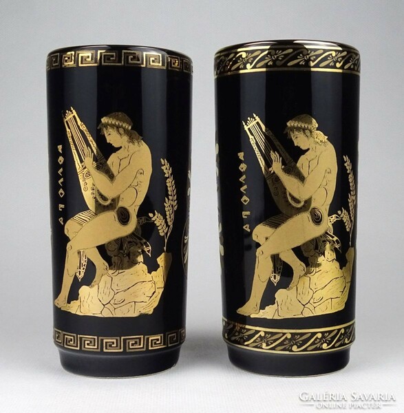 1K448 gilded Greek porcelain cup or cup pair Apollo - Poseidon 15.5 Cm