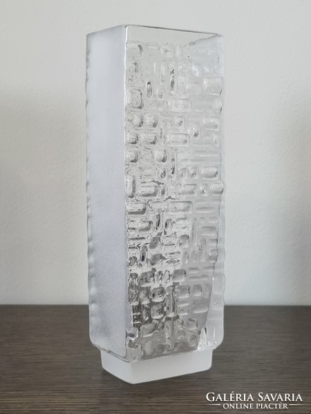 Gral Glashütte minimalista üveg blokkváza  -Emil Funke design,ritka darab a  '60-es évekből