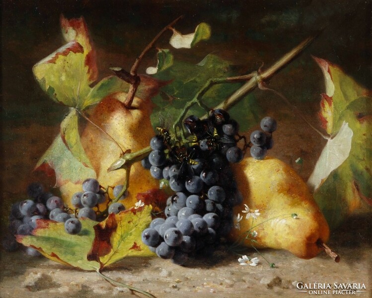 Andreas lach - still life with grapes and pears - blindfold canvas reprint