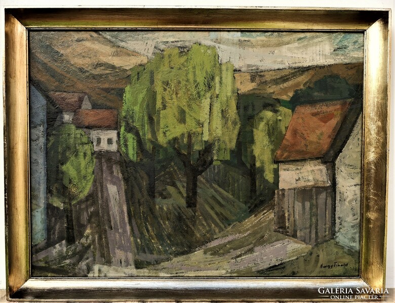 Tibold Nagy (1923 - 1988) constructive landscape c. Gallery painting 86x66cm with original guarantee!