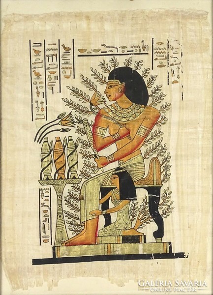 1K437 Keretezett egyiptomi papirusz kép 45.5 x 33.5 cm
