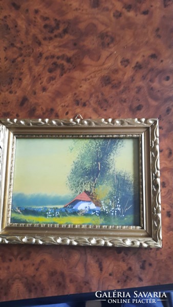 Painting, watercolor farm landscape, unknown painter, protected by glass sheet. He has! Jokai.