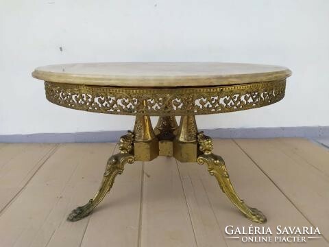 Antique circular onyx flat copper three legged table heavy 2225