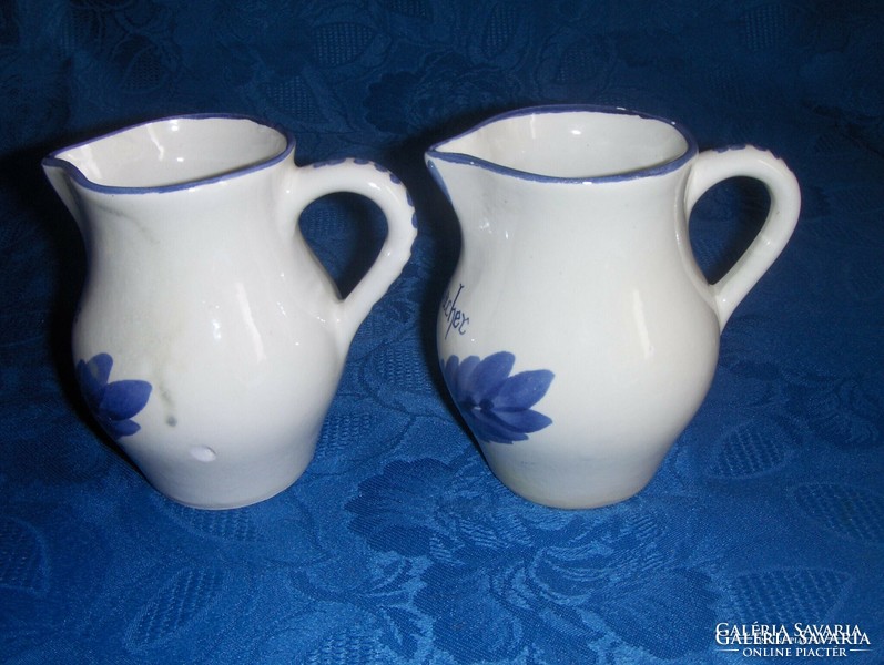 Italian souvenir glazed ceramic jug with handle in a pair (28/d)