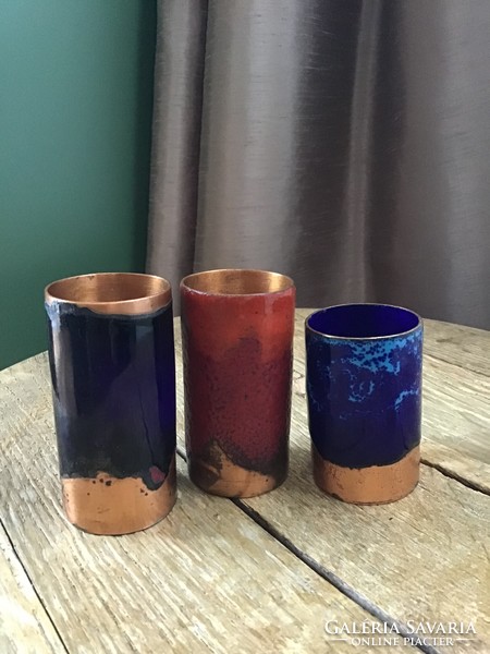 Copper cup or vase ornaments decorated with old handmade fire enamel