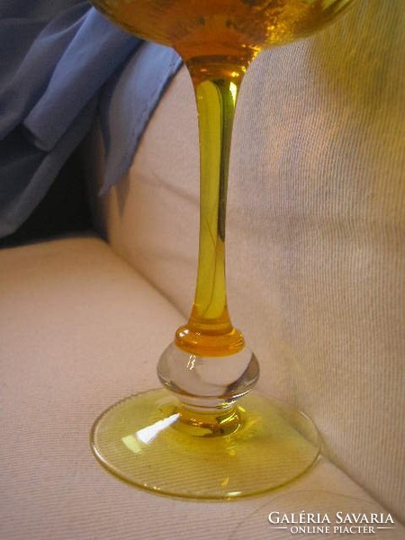 Antik művészi üveg golyós szárú poharak Gyönyörű kék-sárga  színben 24 cm leárazva