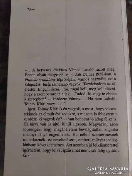 Tolnay Klári Önéletrajz 1988 kiadás [ Párkány László könyve]