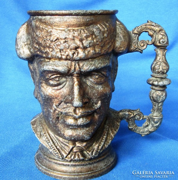 Old French matador head pewter vase, cup, 10.5 cm high.