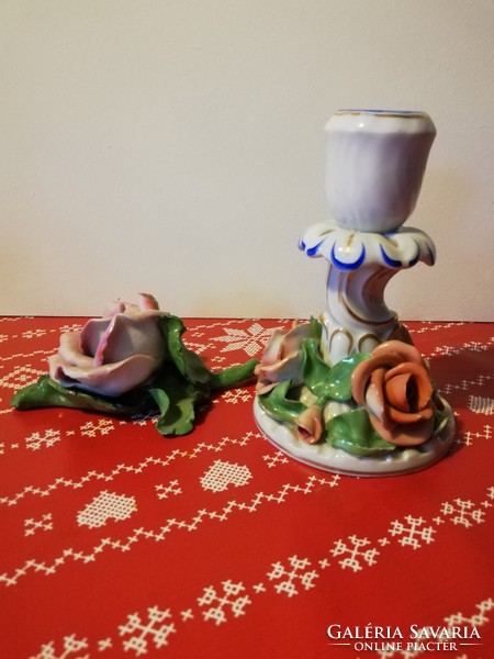 Herend rose and candle holder