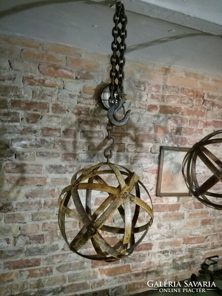 Sphere lamp, made of old iron, individually made lamp, industrial style, ceiling sphere decoration