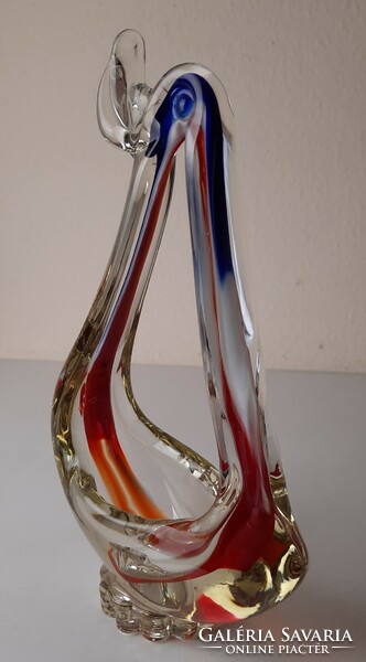 Retro cseh üveg füles tálka, stilizált madár forma