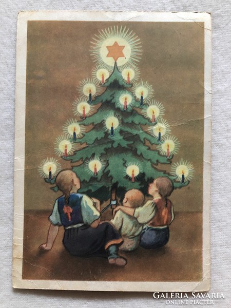 Régi grafikus Karácsonyi képeslap