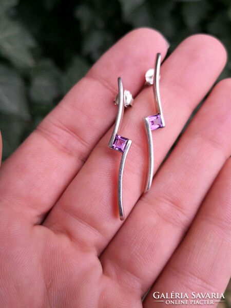 Purple stony silver earrings