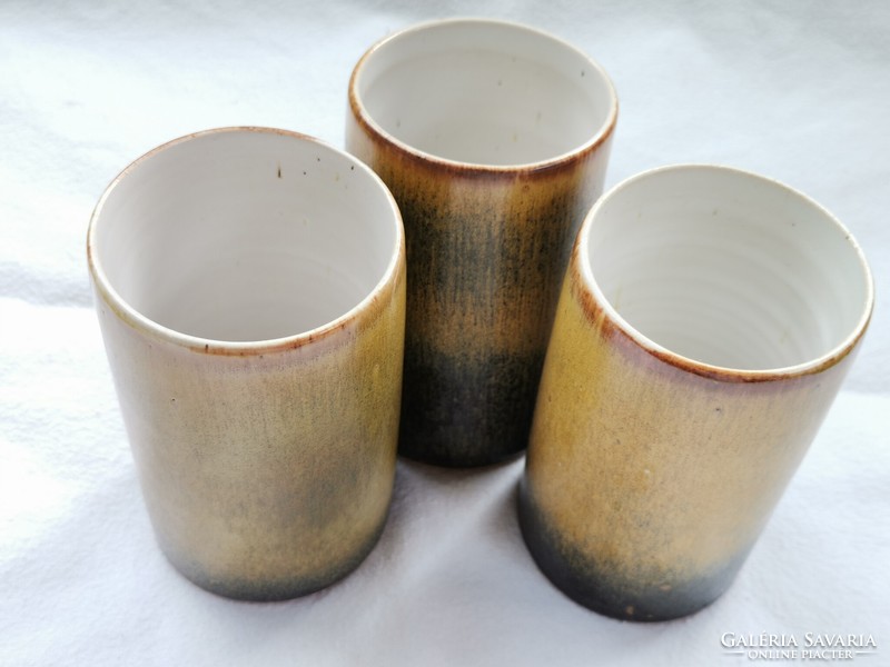 Set of 3 old special ceramic mugs, green mugs, retro ceramic cups, unique vintage gift