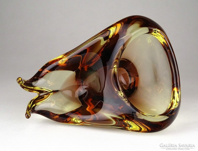 1E244 amber blown glass snail Bohemian art glass ashtray 15.5 Cm