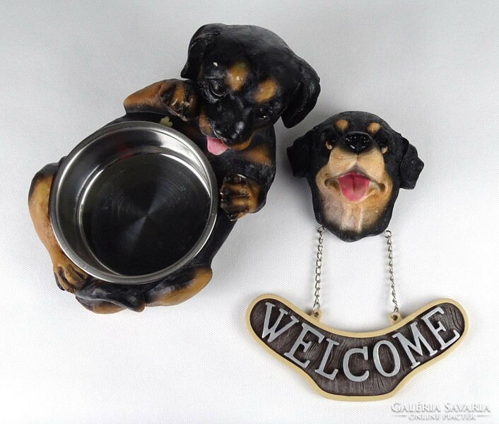 1K686 dog metal feeding bowl and welcome door decoration rottweiler