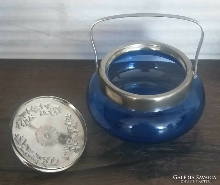 Metal-marked old blue Soviet bonbonier from the second half of the 20th century