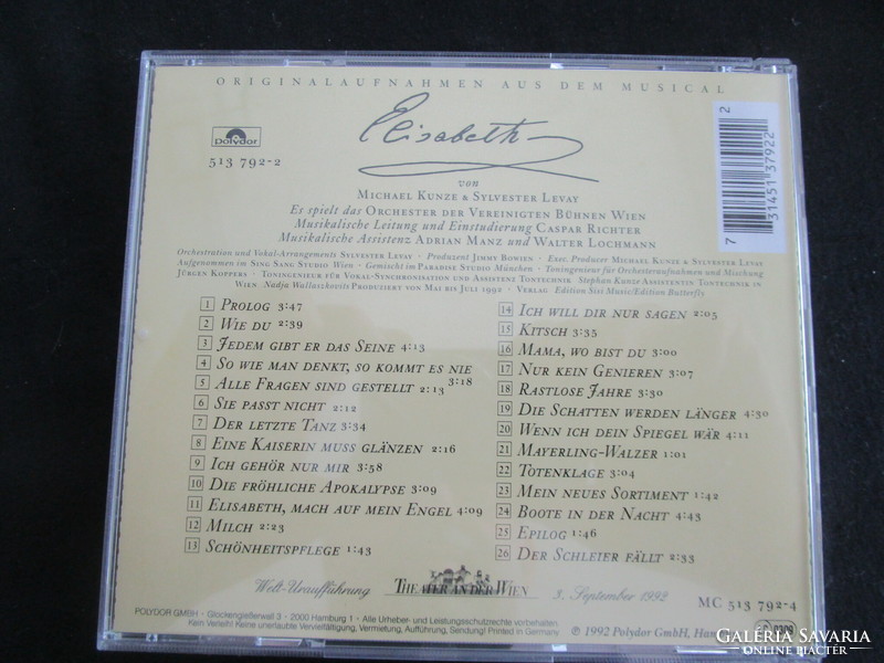 Kunze - lévay : Elisabeth Sisi musical original 26 recordings cd