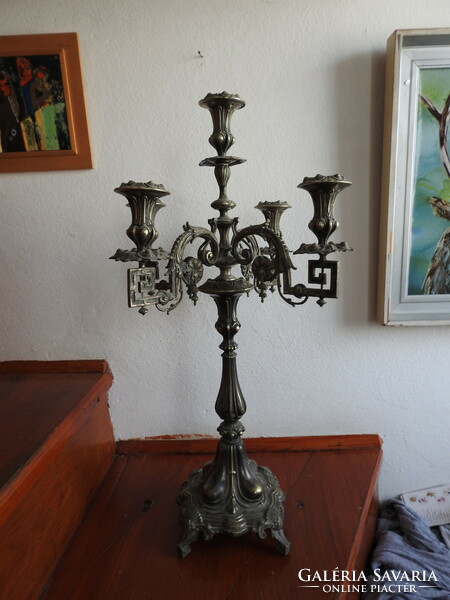 Huge Biedermeier five-branch silver-plated table candle holder