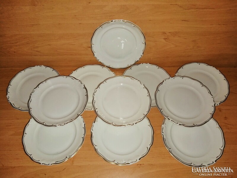 Old wakbrzych porcelain gold-edged convex pattern small plate set 11 pcs 17.5 cm (2p)