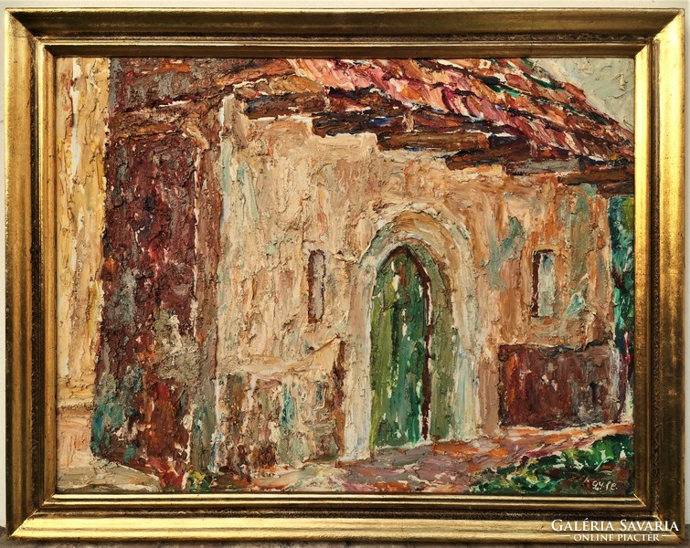Fehér Etelka Gyelmisné. (1921-) Vidéki Ház c. festménye Eredeti Garanciával!