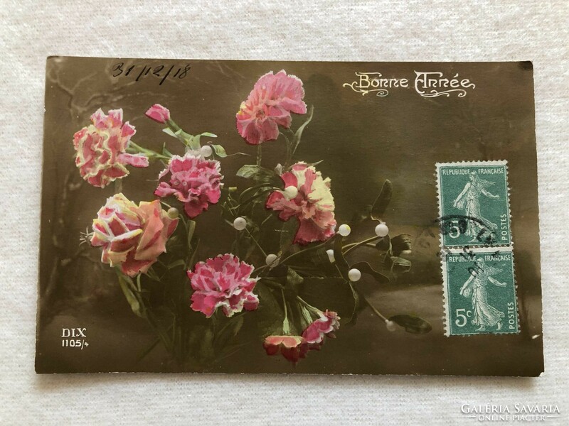 Antique colored floral postcard - 1918