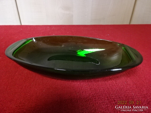 Green glass bowl. Size: 19.3 x 10.3 x 3.5 cm. He has! Jokai.
