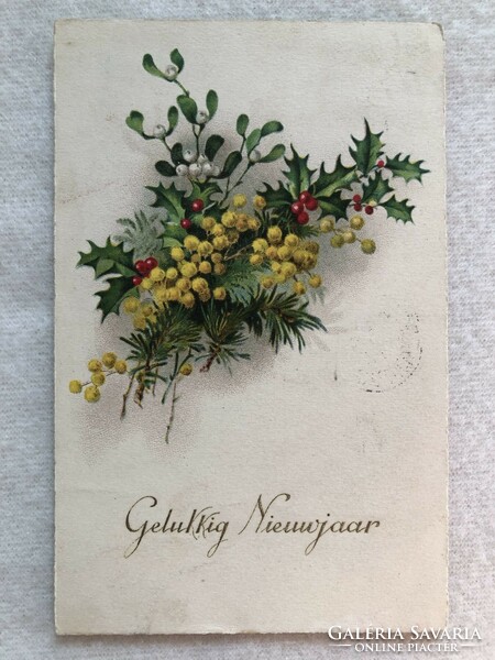 Antique New Year litho postcard - 1925