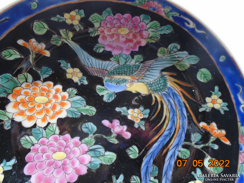 Kézzel festett Paradicsommadárral,bazsarózsával japán Meidzsi falitál