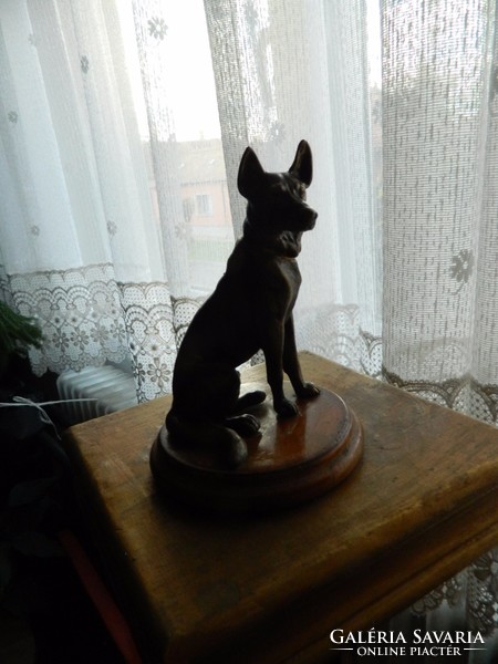 Bronze wolfhound on a wooden base - bronze dog