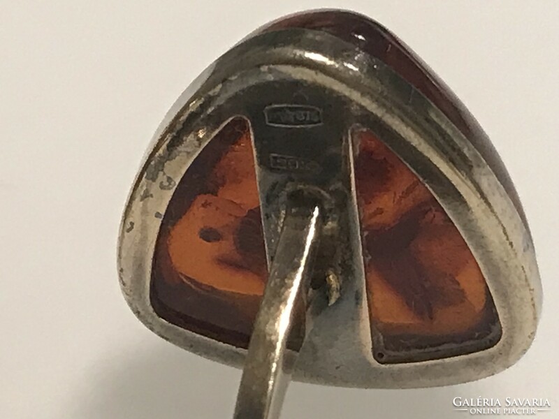 Russian amber cufflink 875 with silver or gold(?) frame, marked