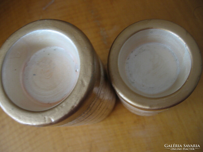 Pair of gold-beige shabby ceramic candle holders