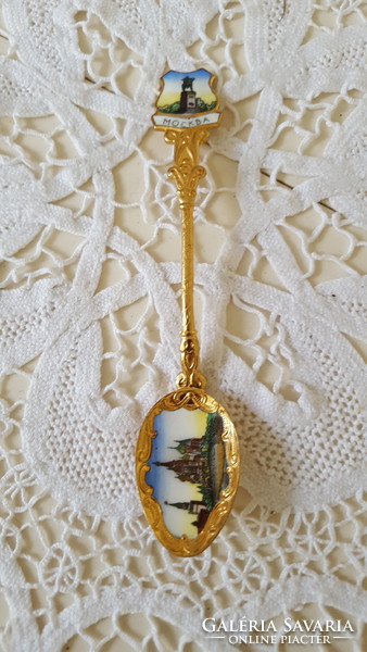 Old fire enamel insert, gilded commemorative spoon