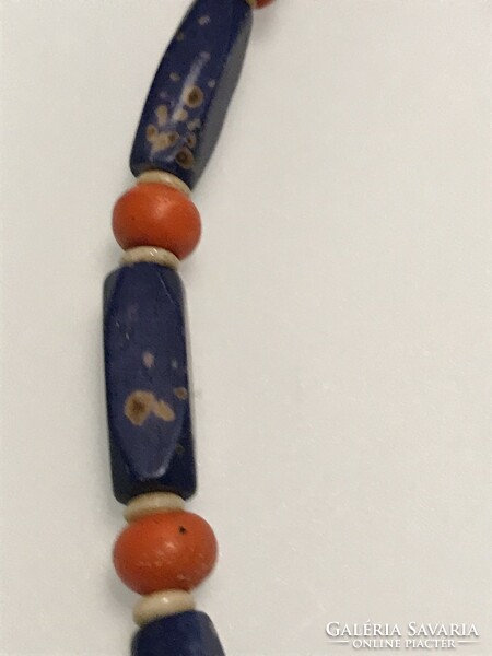 Retro necklace made of coral and deep blue eyes, 48 cm long