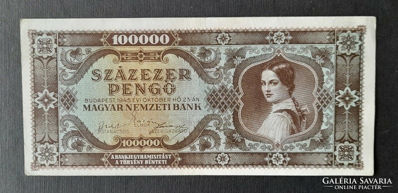 Százezer pengő 1945 (világos barna hátlap)