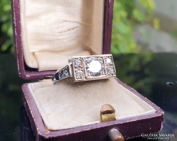 Pompás Art Deco Fehérarany Gyémánt Gyűrű cca.: 0.75 Cts