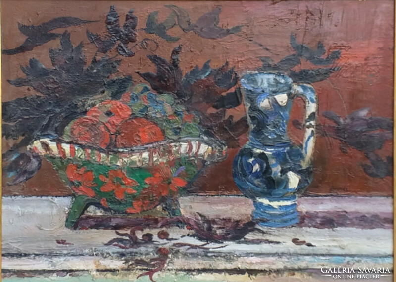 Ágnes Brokés (1940- ): still life with jug