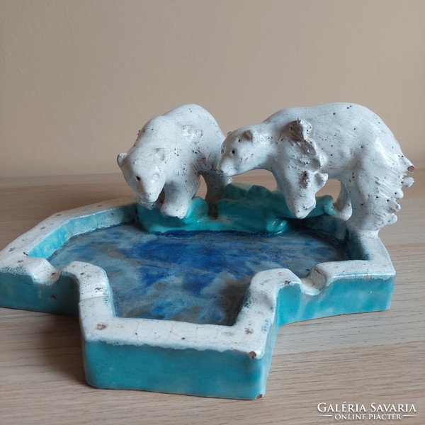Extremely rare collector's antique polar bears volcano ceramic