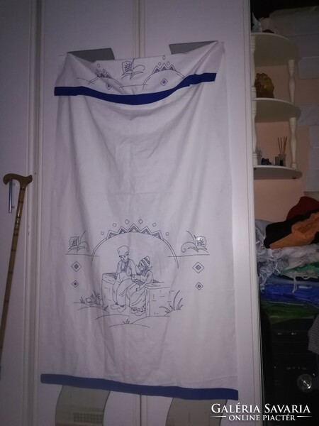 Hand-embroidered old linen curtain