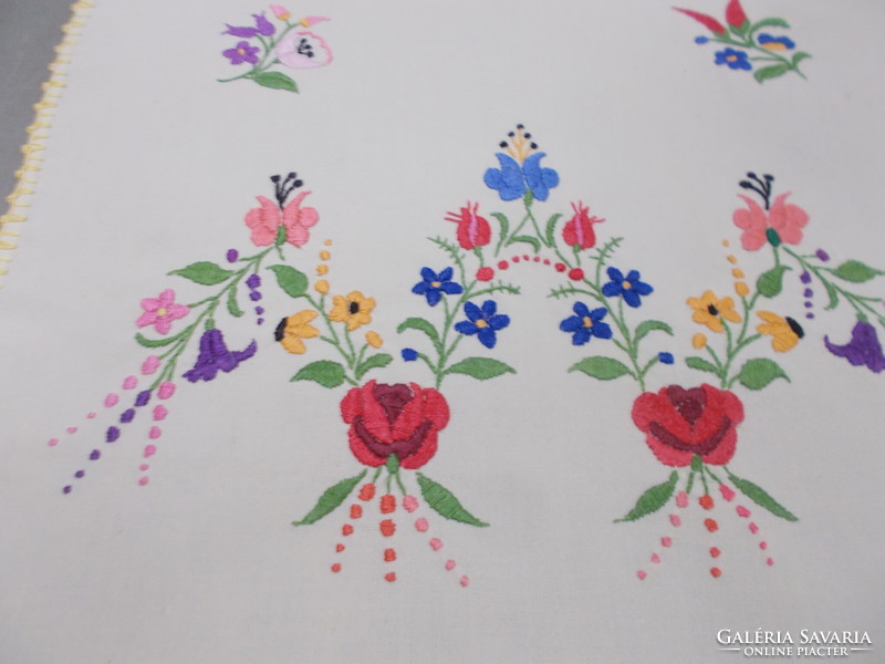 Kalocsa tablecloth embroidered on yellow material
