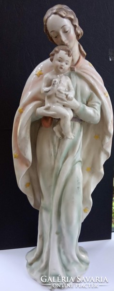Antik Hummel nagy34 cm porcelán kézi festésű jelzett vallási kegyszobor Mária kis Jézussal gyűjtői