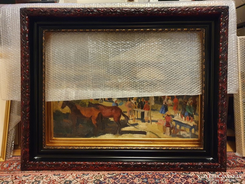 Black, restored antique frame, burgundy edge, 60x80 cm
