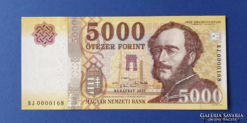 2020. évi 5.000,- forintos alacsony sorszámos forgalmi bankjegy UNC (BJ 0000168)