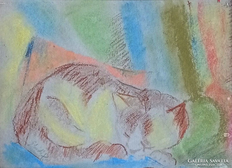 Unknown artist (szántó piroska?): Pastel pastel picture of a cat, in the style of János Vaszary?