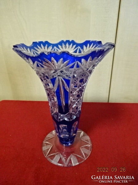Blue painted crystal glass vase, height 21 cm. He has! Jokai.