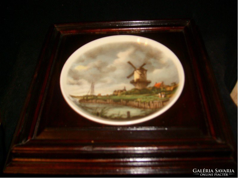 These 24 antique porcelain paintings in baroque wooden frame in 4 different pieces or optional 25x25cm