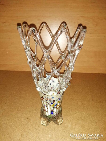 Retro áttört szakított üveg váza 26 cm (1/d)